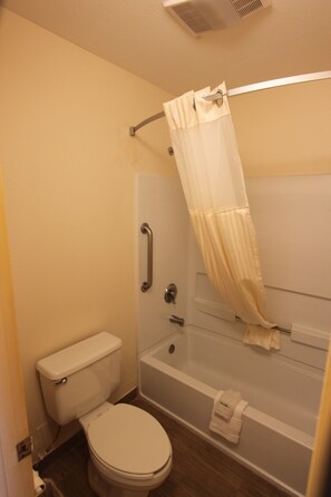 Combined shower/bathtub, free toiletries, hair dryer