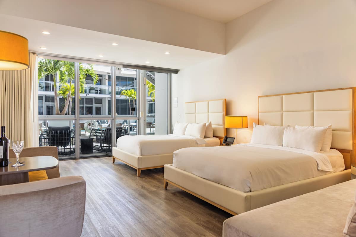 Pool View Double Queen with Terrace | Egyptian cotton sheets, premium bedding, pillowtop beds, minibar