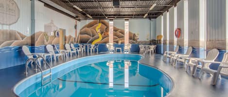 Indoor pool, open 8:00 AM to 10:00 PM, sun loungers