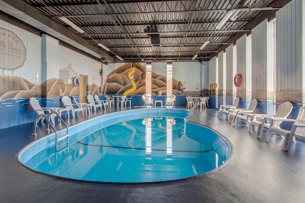 Indoor pool, open 8:00 AM to 10:00 PM, sun loungers