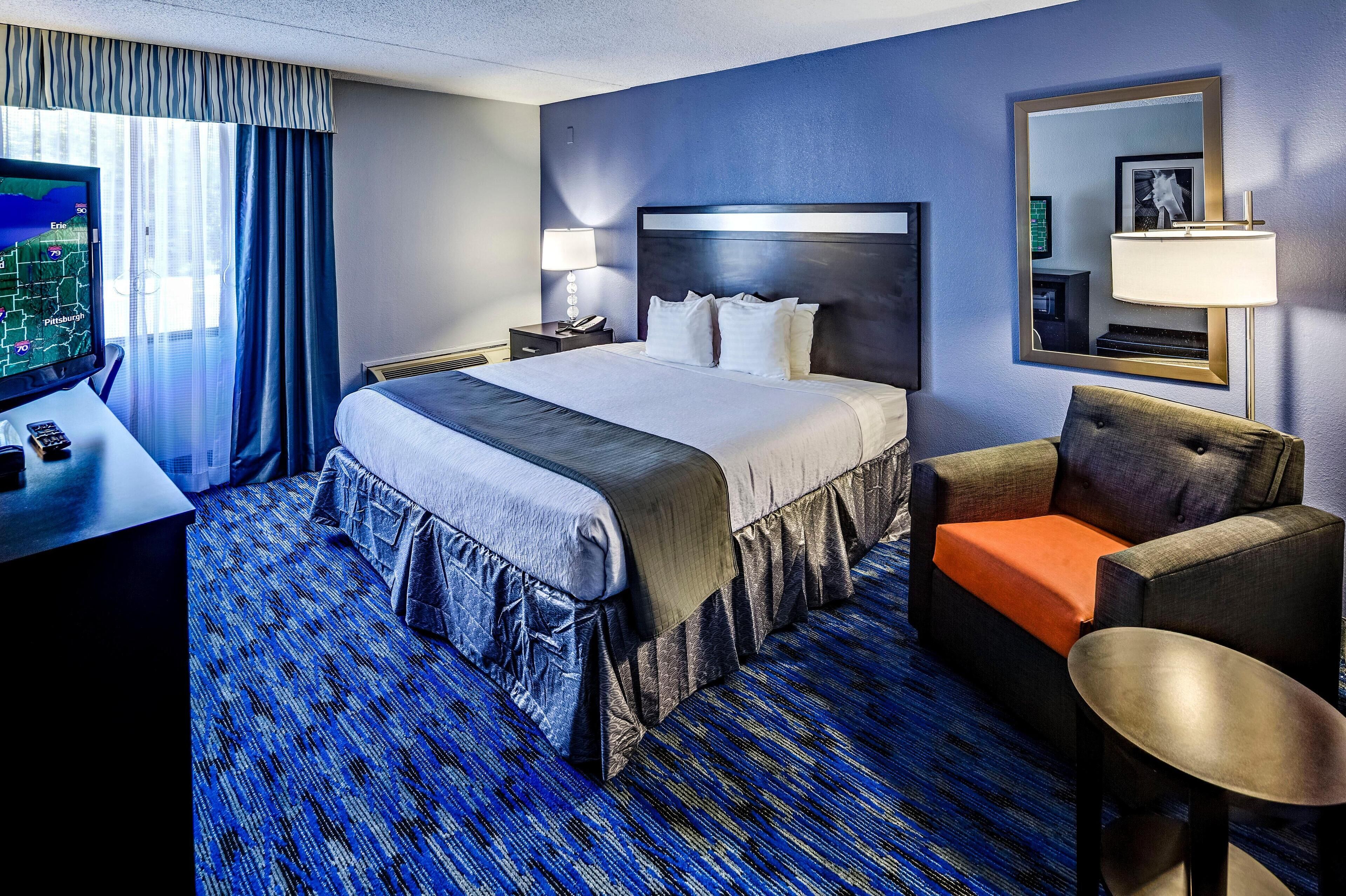 Premium bedding, pillowtop beds, desk, blackout drapes
