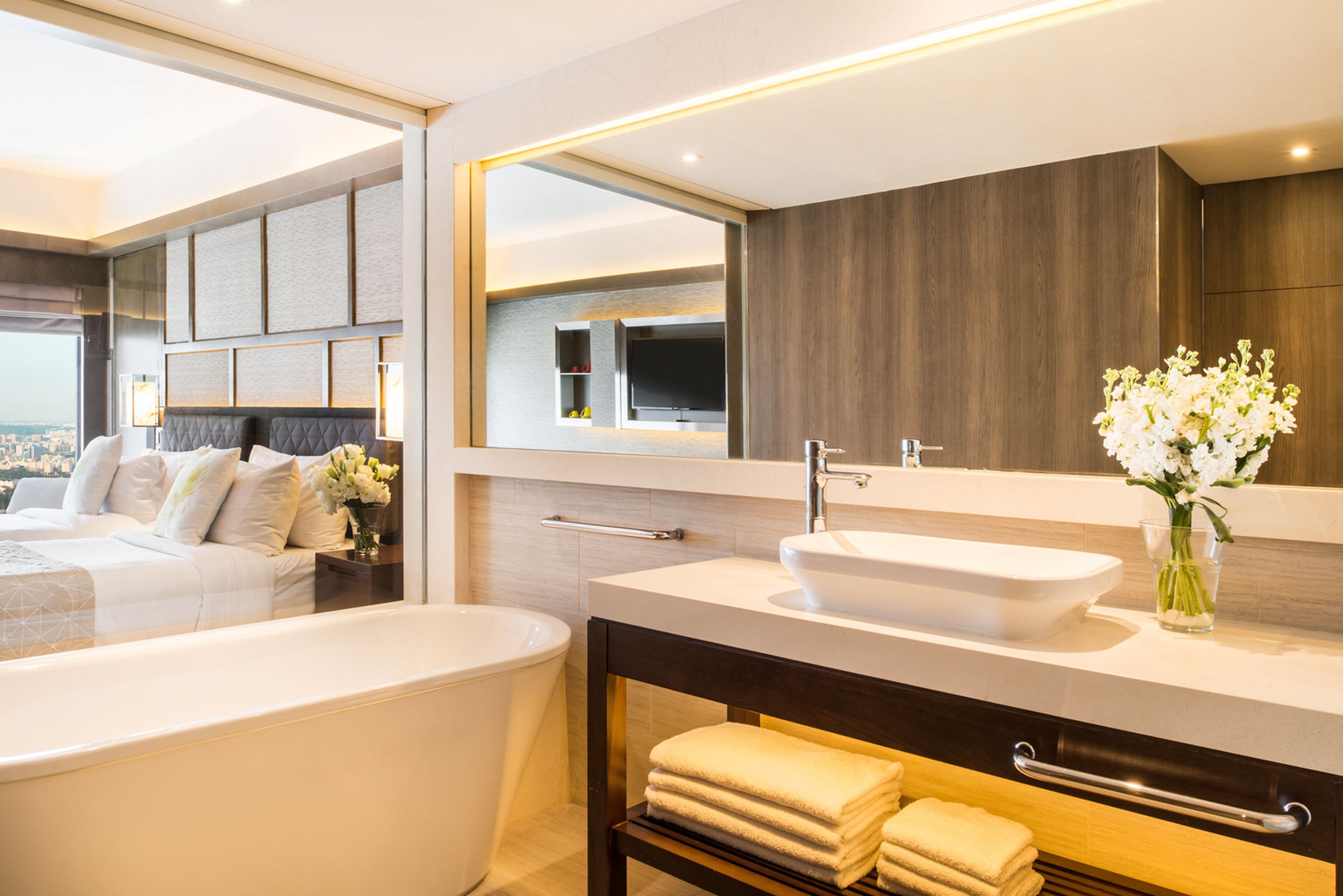 shower, eco-friendly toiletries, hair dryer, bathrobes