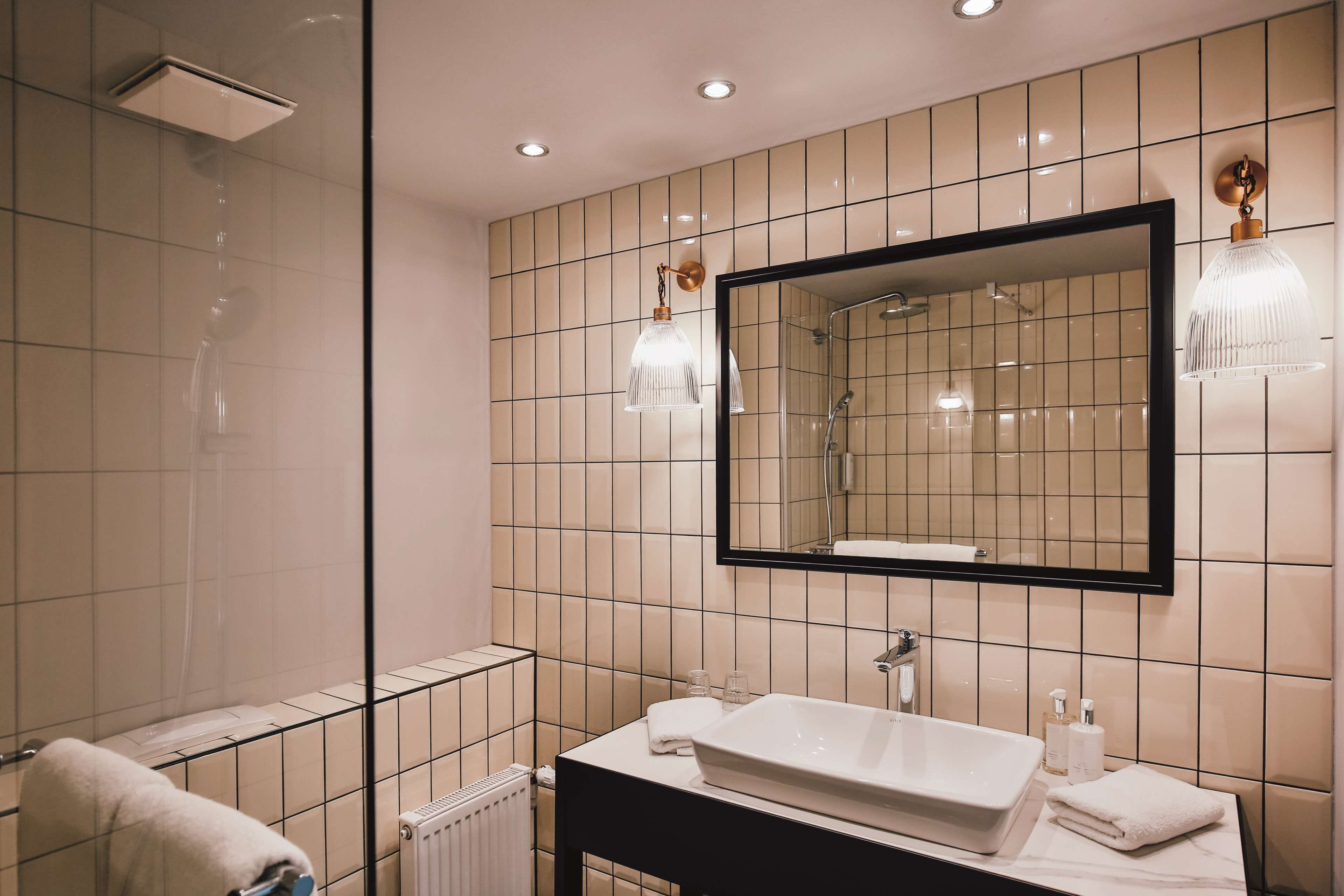 Eco-friendly toiletries, hair dryer, towels, soap