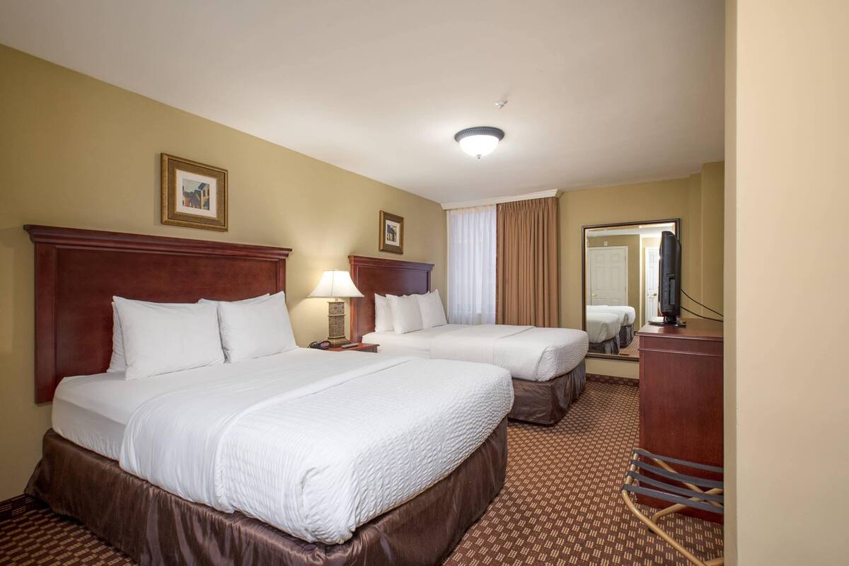 Efficiency, Room, 2 Queen Beds, Non Smoking | In-room safe, desk, laptop workspace, iron/ironing board
