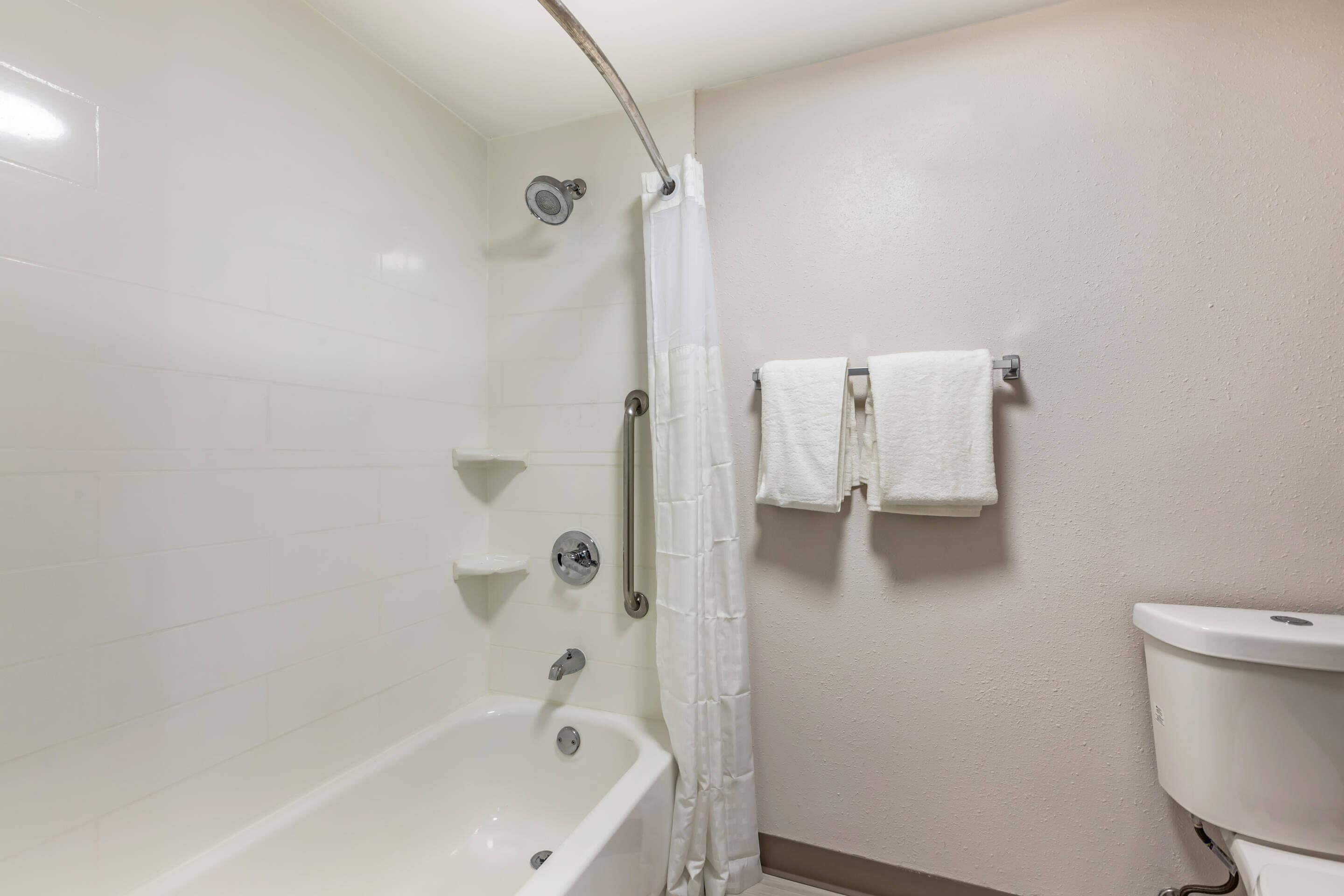 A bathroom with a bathtub, a shower, and a toilet.