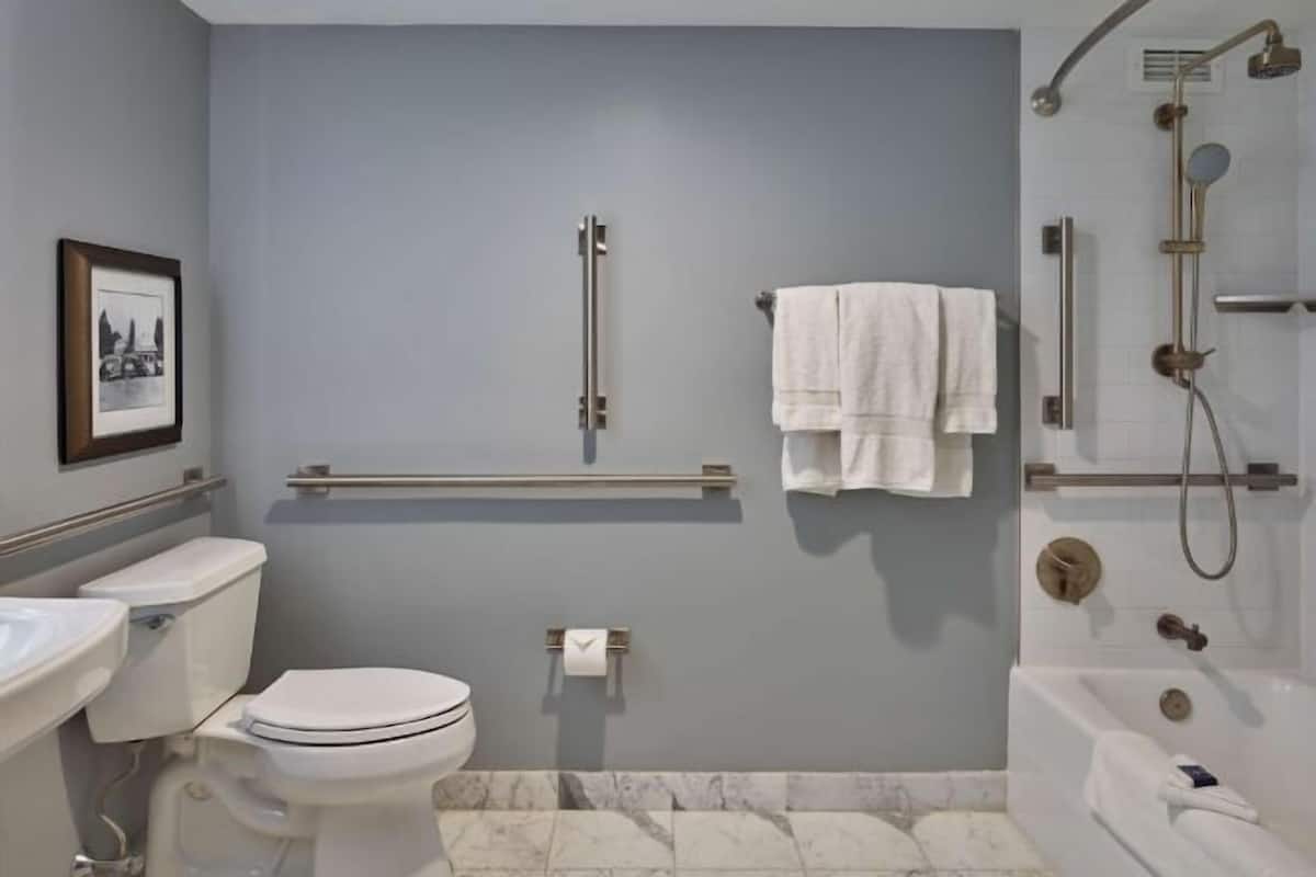 Bathroom | Combined shower/bathtub, free toiletries, hair dryer, bathrobes