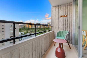 Hotel room view looking out at Wayfinder Waikiki