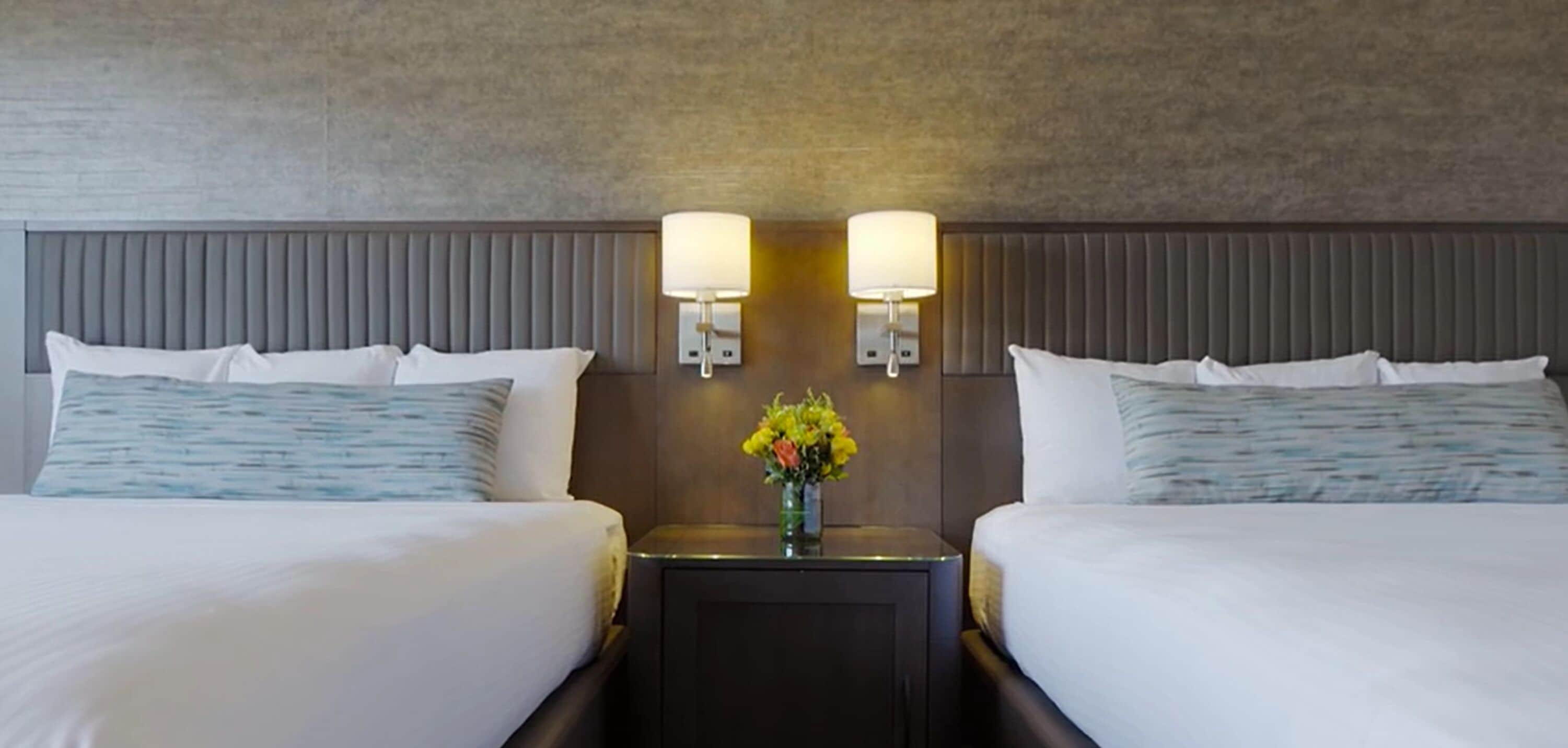 premier room, 2 queen beds | premium bedding, in-room safe, desk, laptop workspace