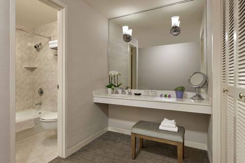 Ensemble douche/baignoire, articles de toilette de luxe, sèche-cheveux
