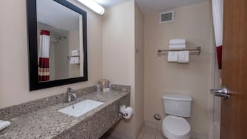 Combined shower/bathtub, eco-friendly toiletries, hair dryer, towels