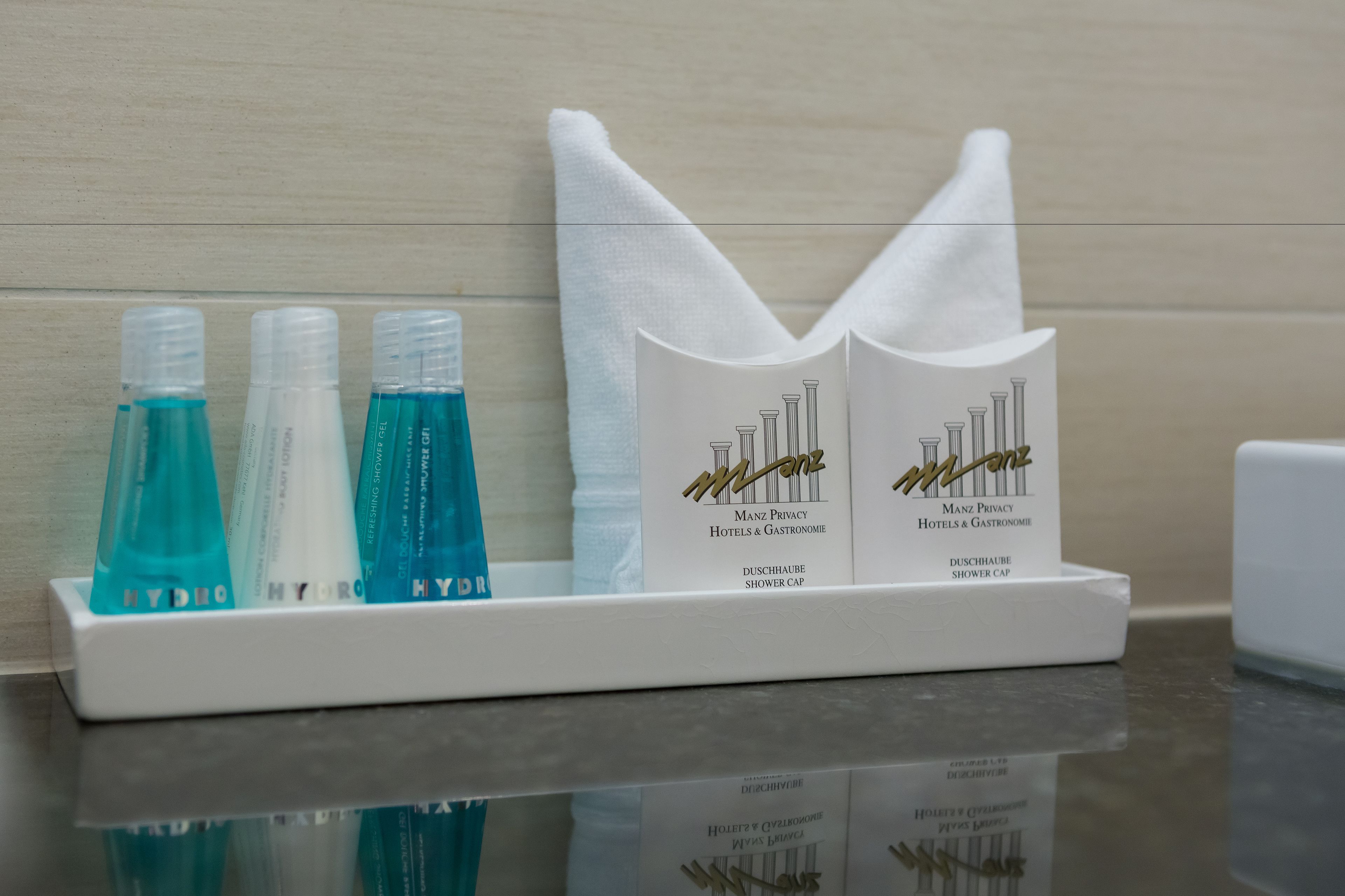 free toiletries, hair dryer, towels