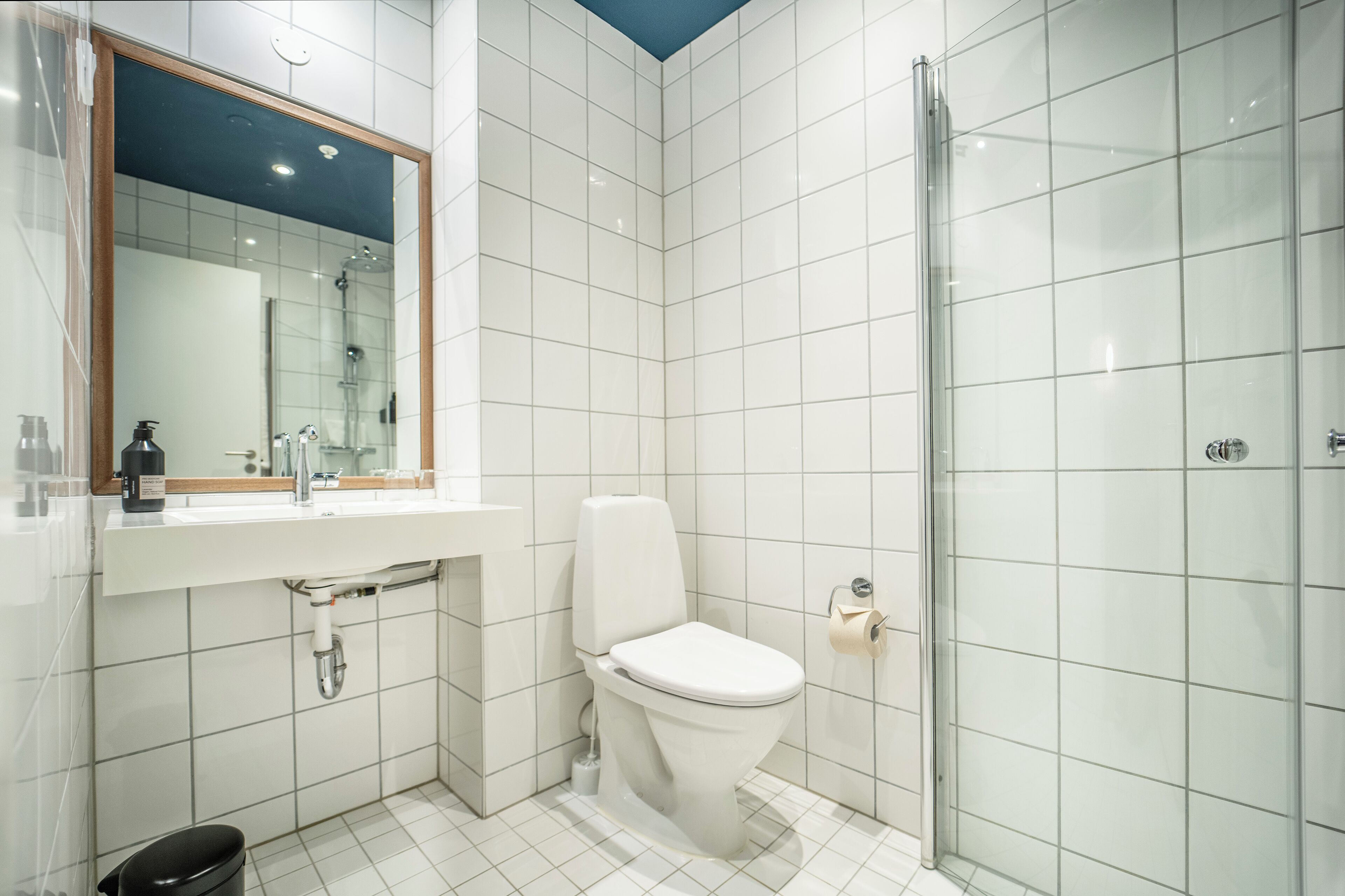 economy double room | bathroom | rainfall showerhead, hair dryer, towels