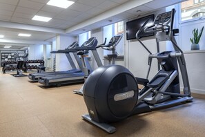 Stay active in our well-equipped gym with treadmills, elliptical trainers, and ample space for movement.