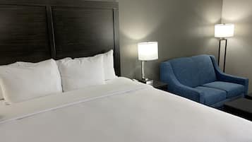 Premium bedding, pillowtop beds, desk, laptop workspace