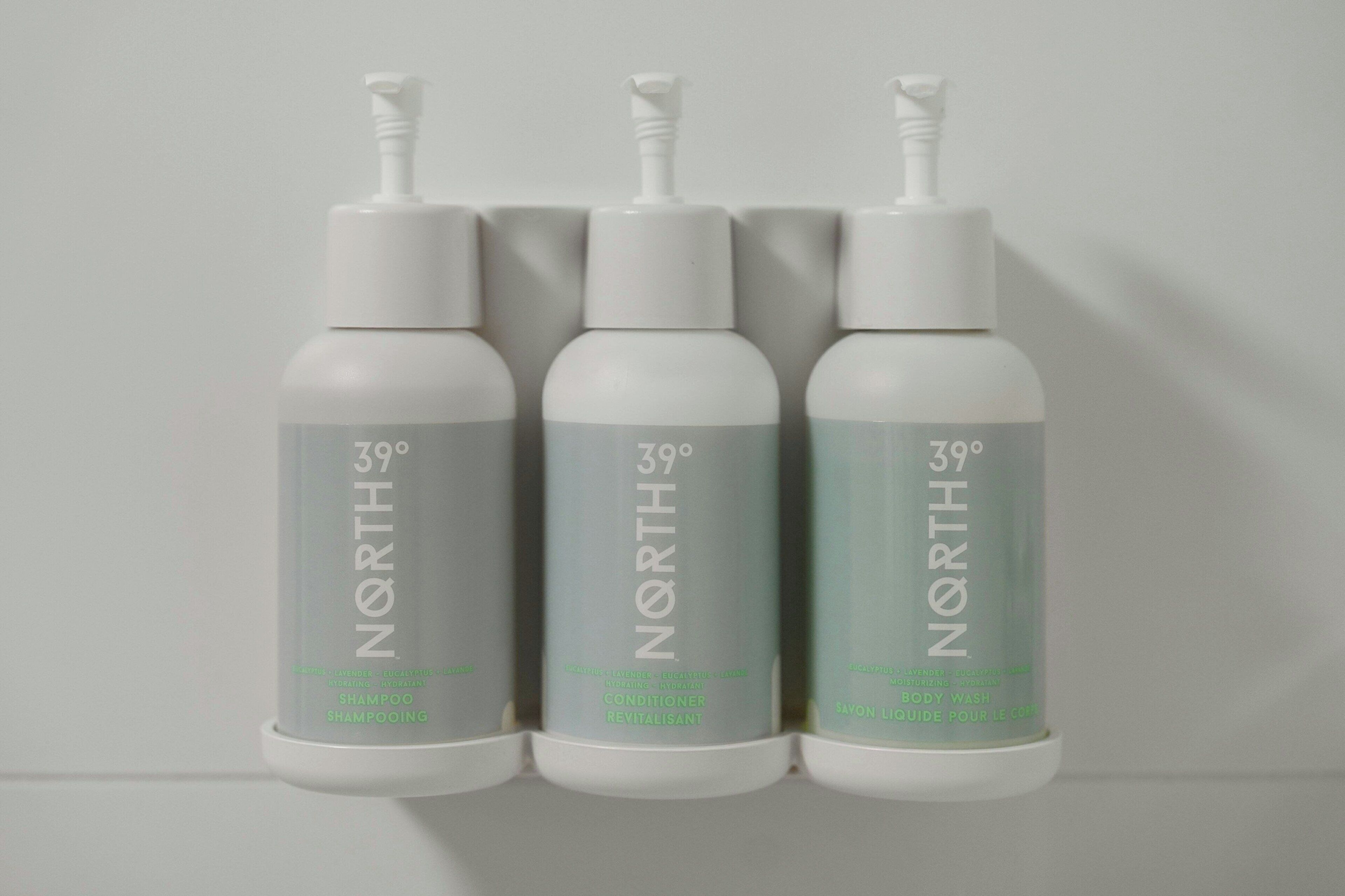 combined shower/bathtub, free toiletries, hair dryer, towels