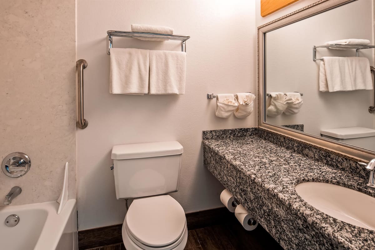 Duschwanne, kostenlose Toilettenartikel, Haartrockner, Handtücher