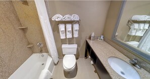 Shower, eco-friendly toiletries, hair dryer, towels