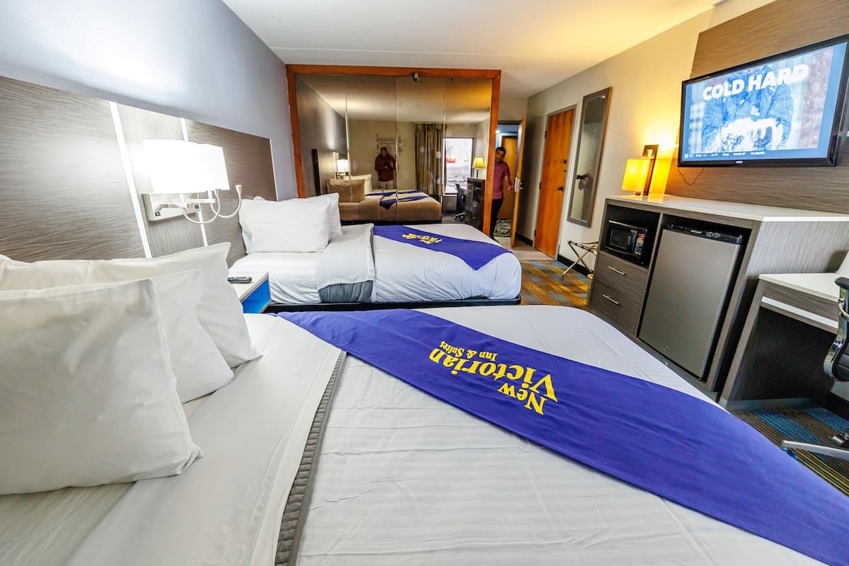Premium bedding, desk, blackout drapes, iron/ironing board