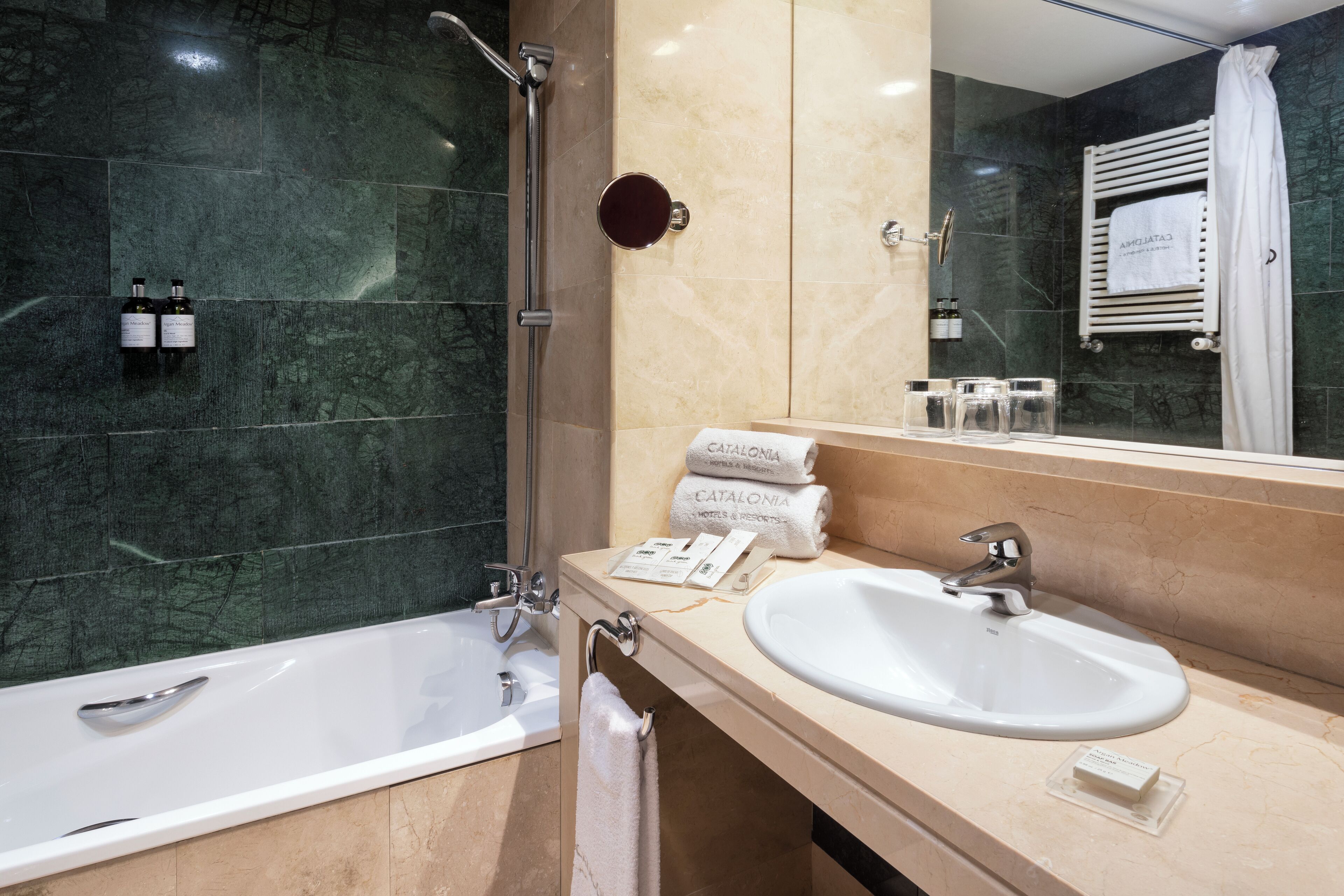 eco-friendly toiletries, hair dryer, bidet, towels