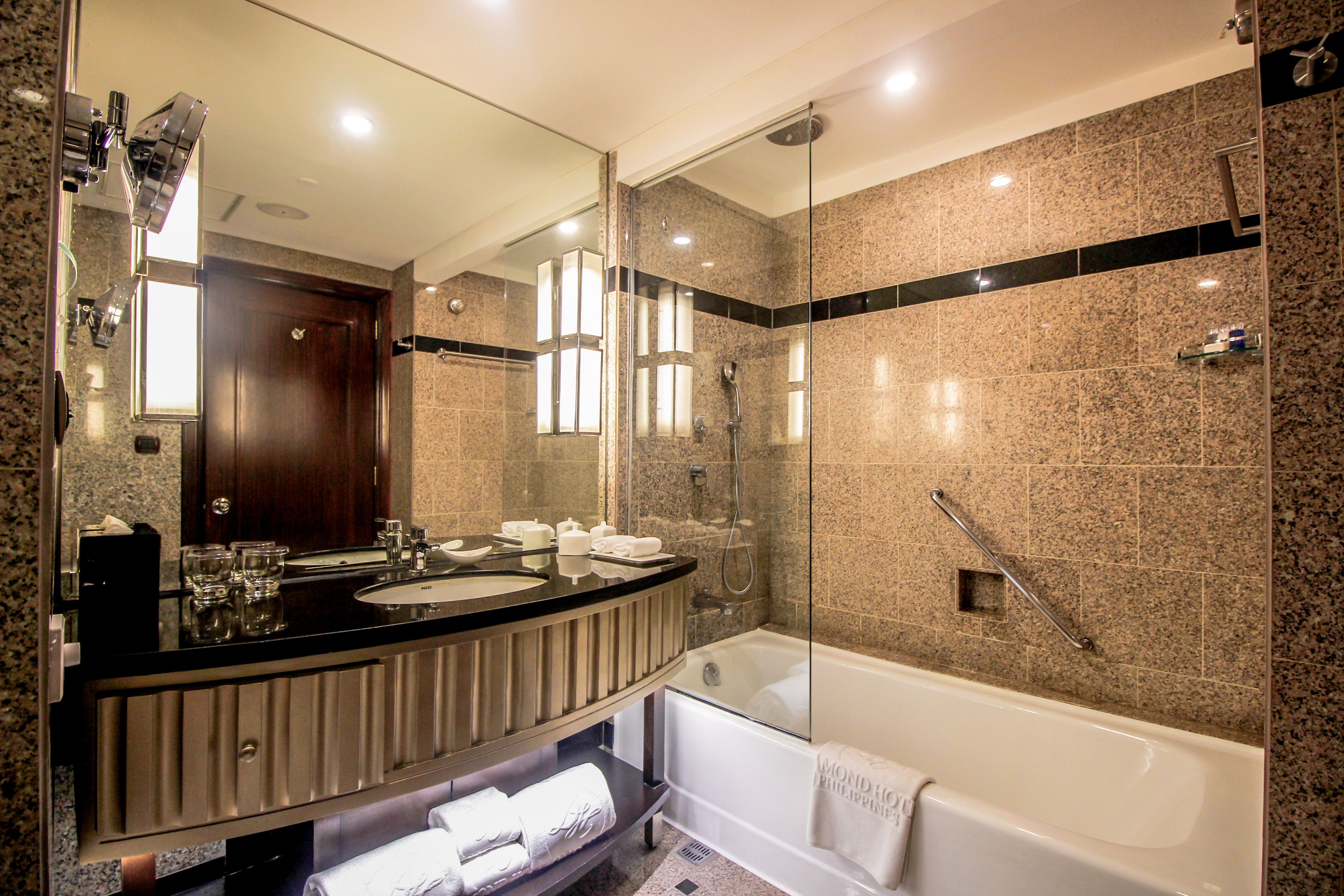 shower, eco-friendly toiletries, hair dryer, bathrobes