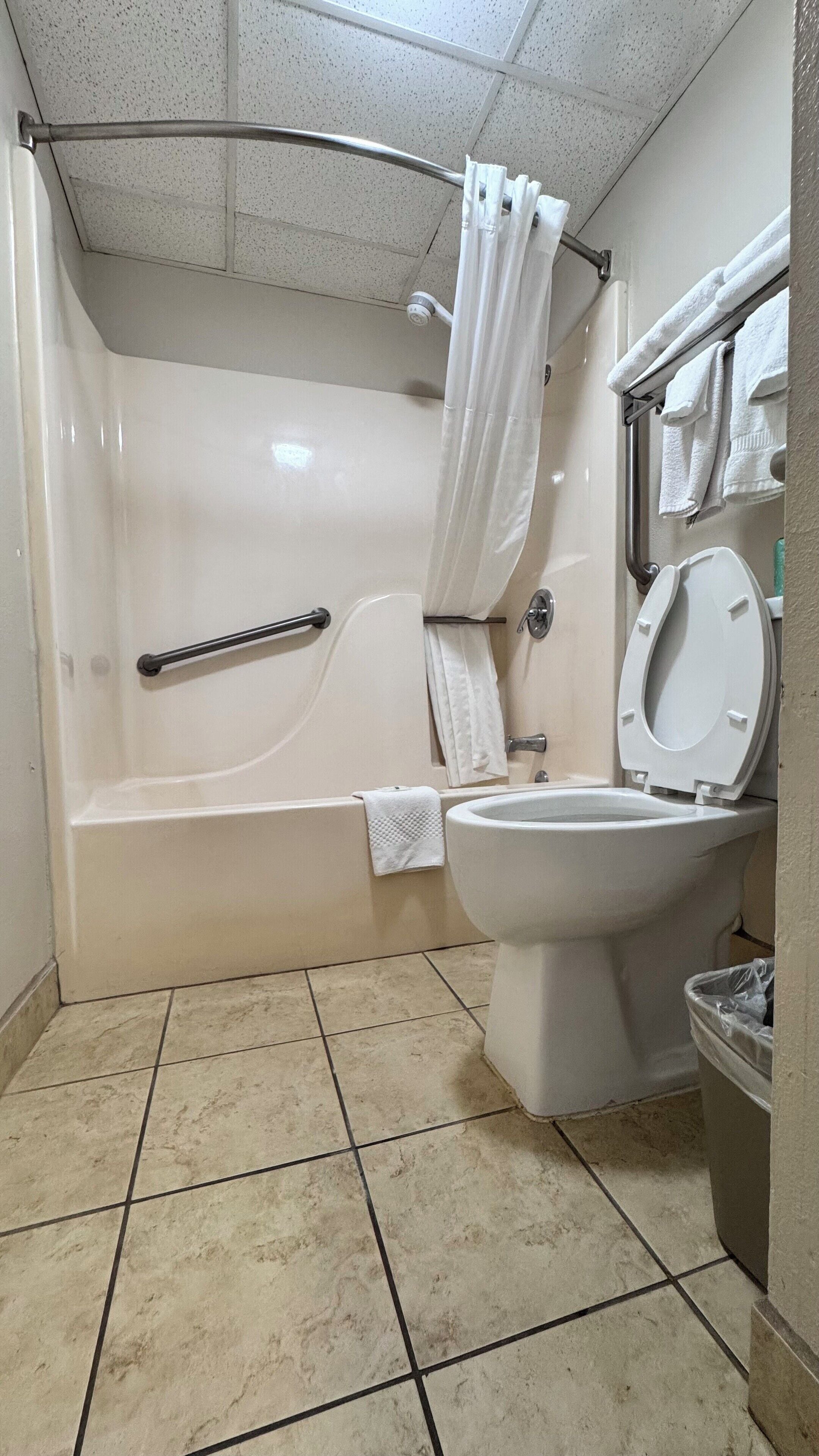 room, 1 king bed, accessible, non smoking | bathroom | combined shower/bathtub, eco-friendly toiletries, hair dryer, towels