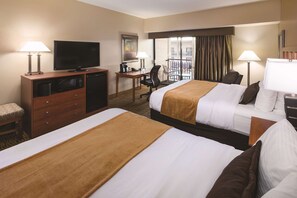 Premium bedding, pillowtop beds, desk, laptop workspace