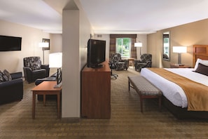 Premium bedding, pillow-top beds, desk, laptop workspace