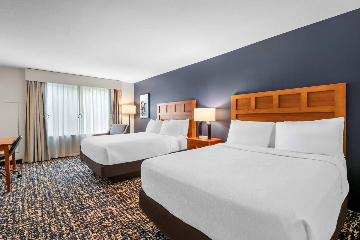 Room, 2 Queen Beds, Accessible, Non Smoking (Hearing, Roll-in Shower) | Premium bedding, pillowtop beds, desk, laptop workspace