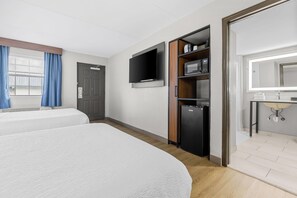 Room, 2 Queen Beds, Mobility Accessible, Non Smoking (Roll-in Shower) | Premium bedding, desk, iron/ironing board, free cribs/infant beds