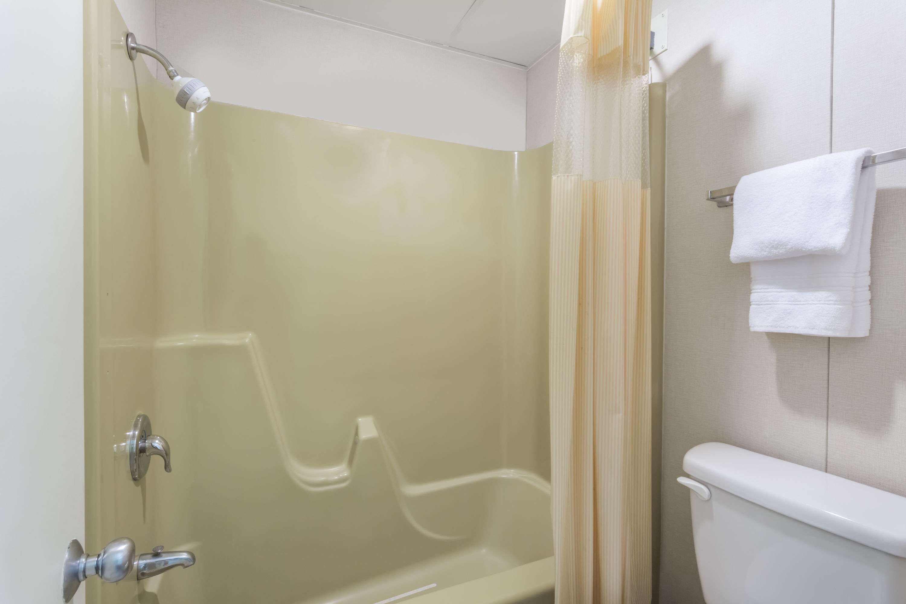 A bathroom with a glass-enclosed shower, a toilet, and a towel rack.