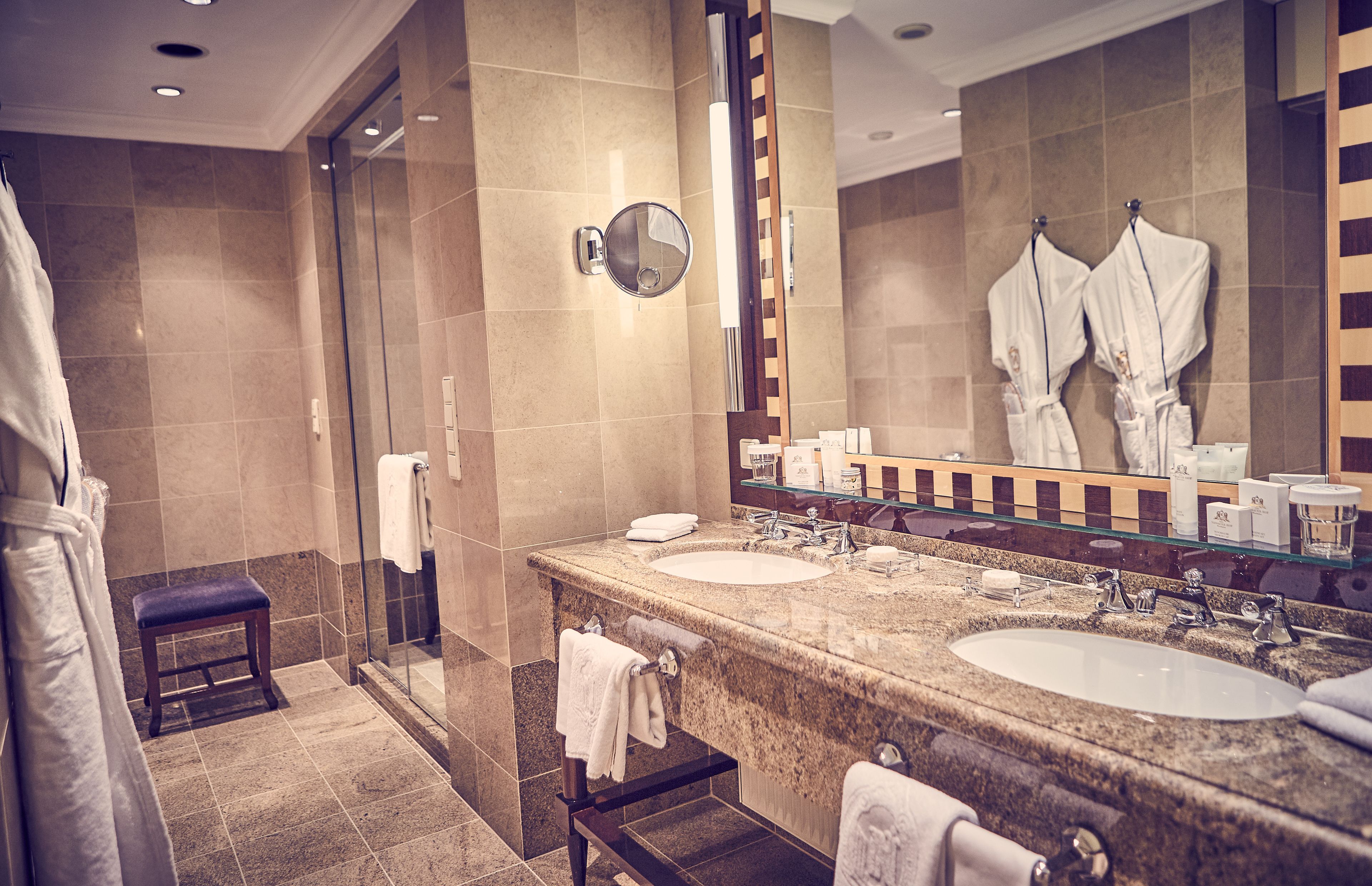 free toiletries, hair dryer, bathrobes, slippers