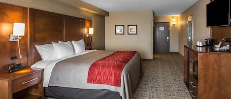 Premium bedding, desk, blackout curtains, iron/ironing board