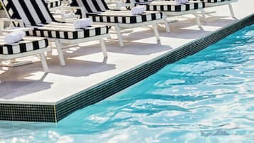 Outdoor pool, pool umbrellas, pool loungers