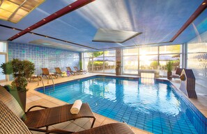 Indoor pool, seasonal outdoor pool, pool loungers