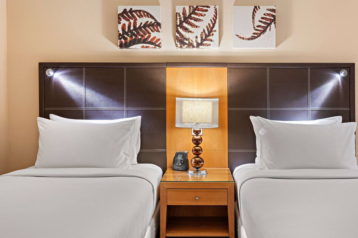 Twin Hilton Deluxe Room | Hypo-allergenic bedding, in-room safe, desk, blackout curtains