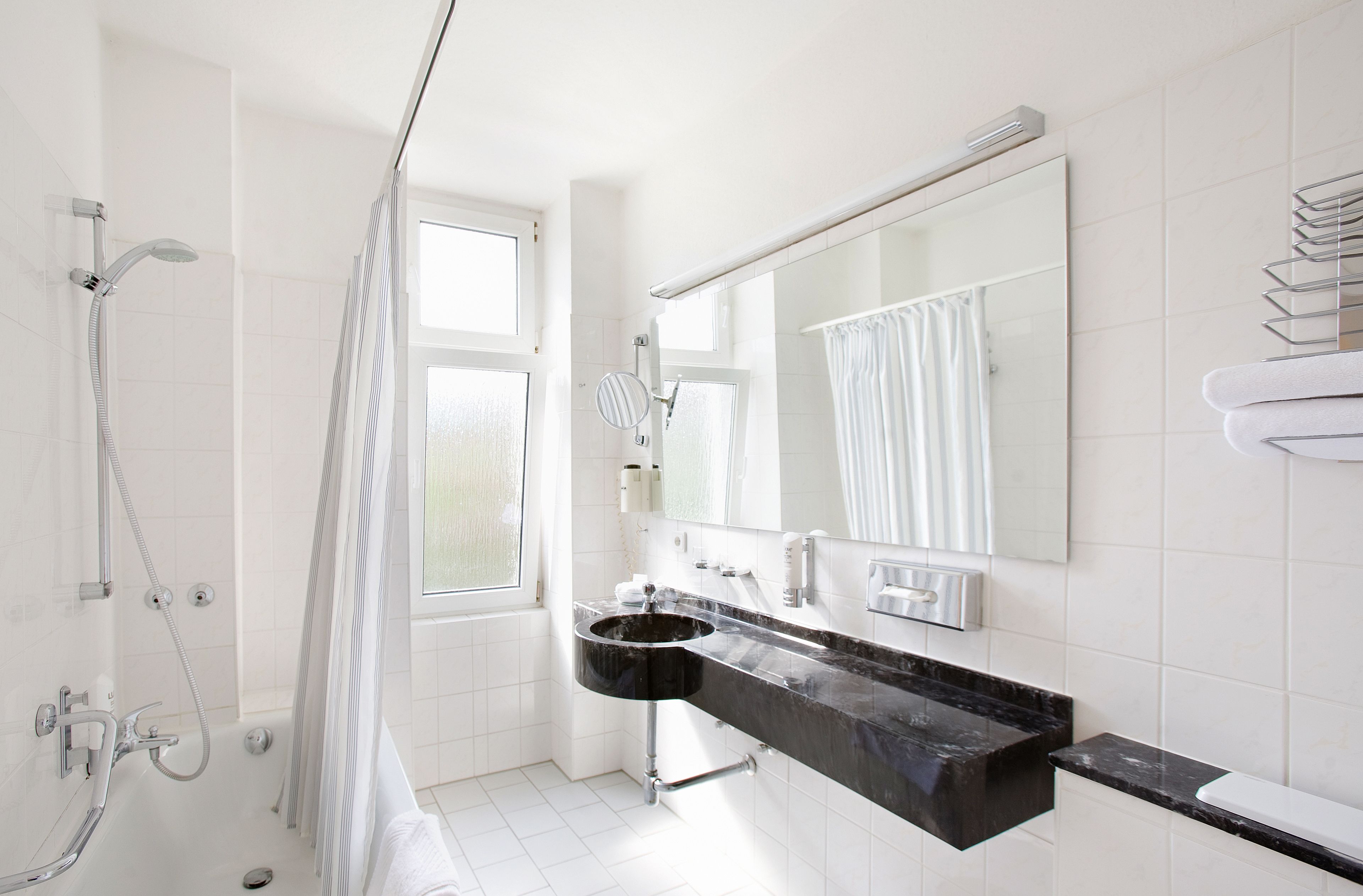 free toiletries, hair dryer, towels, soap