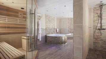 Een hydromassagedouche, milieuvriendelijk toiletgerief, een haardroger
