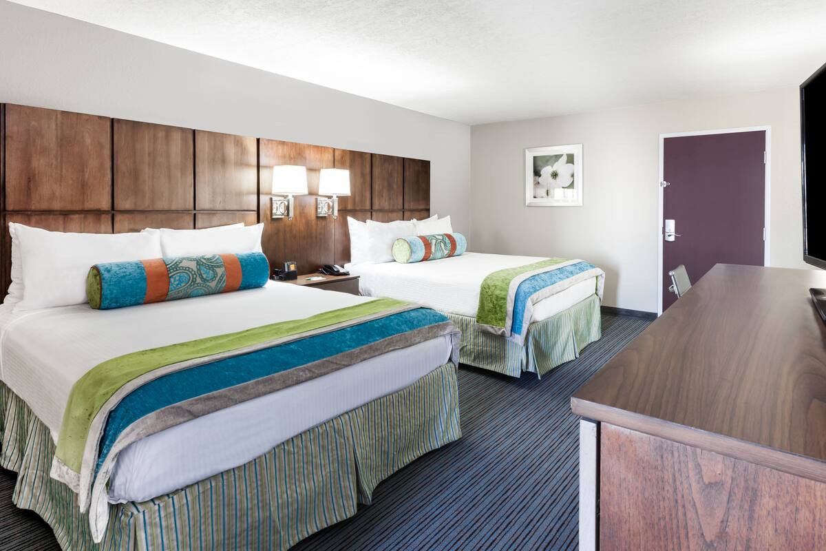 Premium bedding, down comforters, desk, blackout drapes