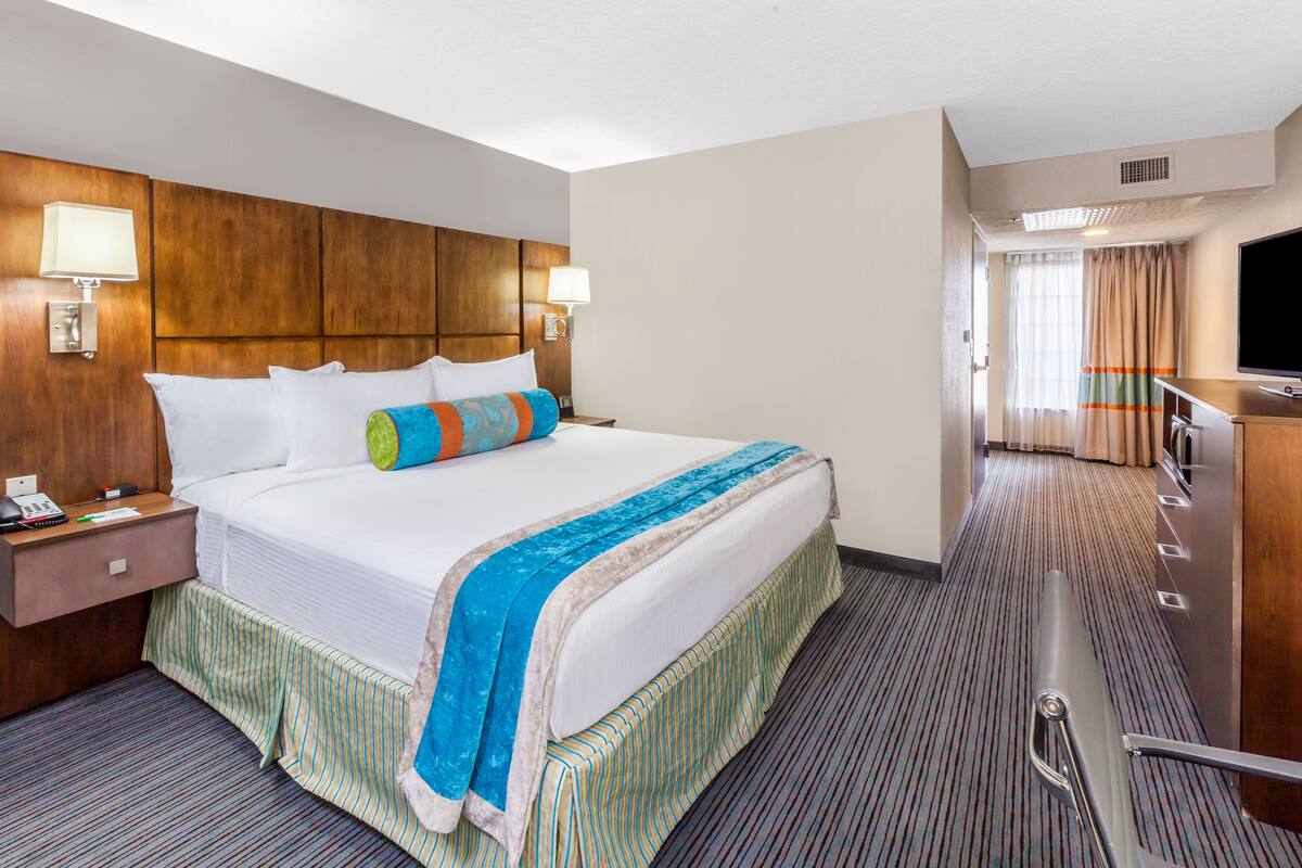 Premium bedding, down comforters, desk, blackout drapes