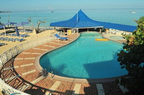 Piscine extérieure, chaises longues