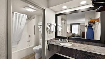 Eco-friendly toiletries, hair dryer, towels, soap