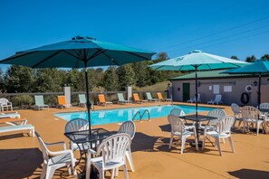 Seasonal outdoor pool, sun loungers