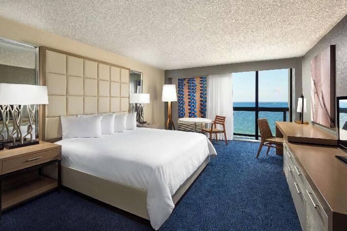 Down comforters, pillowtop beds, in-room safe, desk