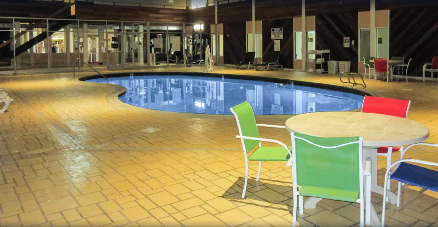 indoor pool, open 8:00 am to 10:00 pm, pool loungers