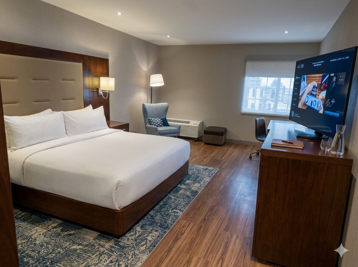 Safe på rommet, skrivebord og skrivebord for bærbar PC