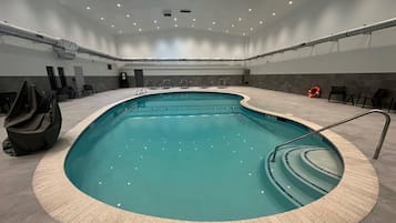 Indoor pool, open 8:00 AM to 10:00 PM, sun loungers