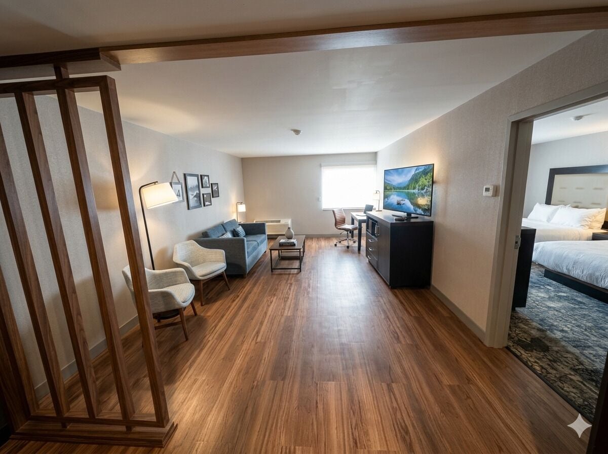 Safe på rommet, skrivebord og skrivebord for bærbar PC