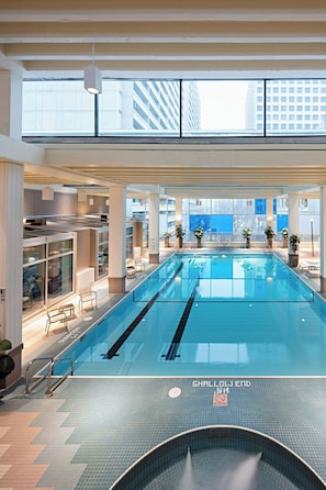 2 indoor pools, seasonal outdoor pool, pool umbrellas, pool loungers