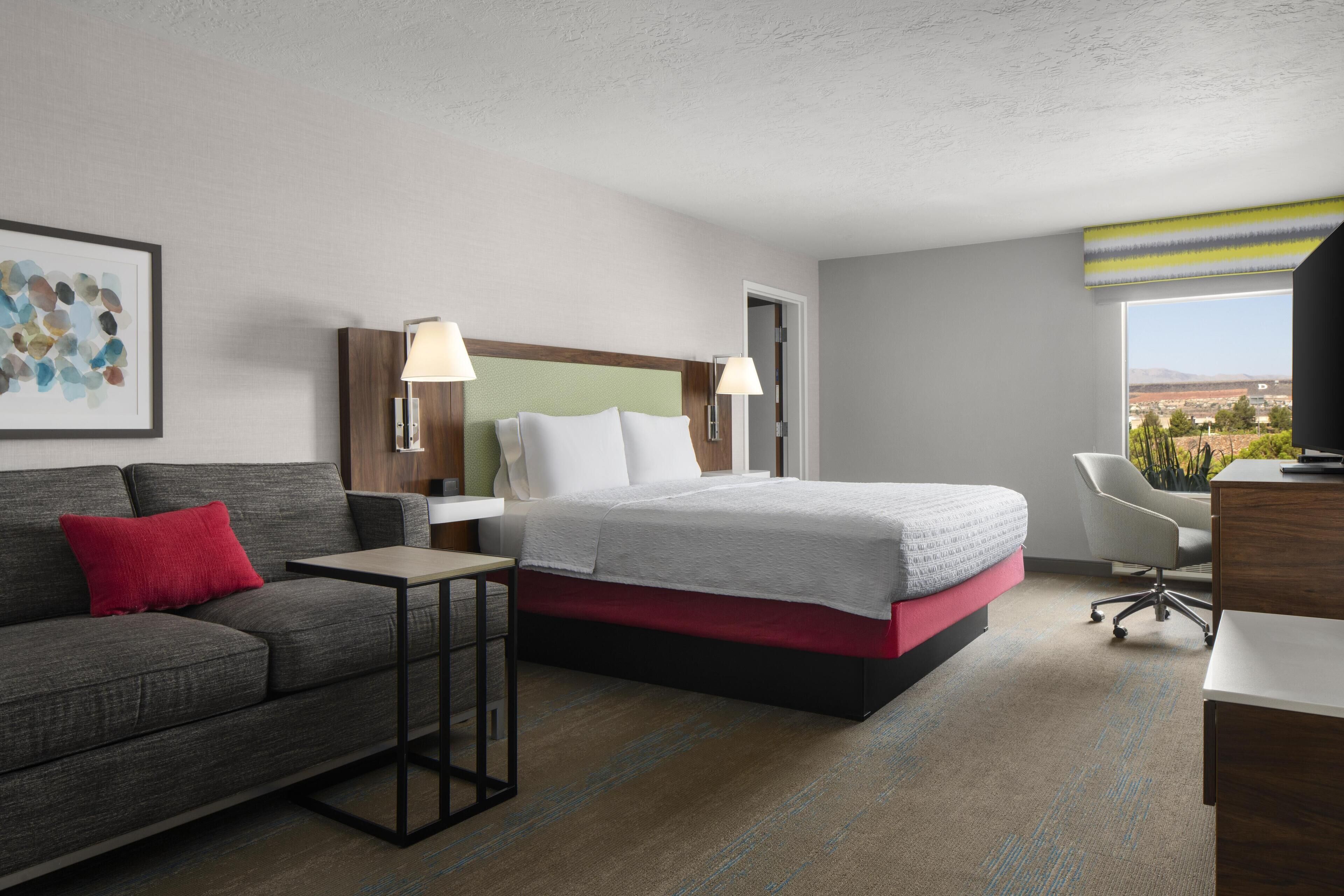 room, 1 king bed with sofa bed, refrigerator & microwave | living area | 32-inch lcd tv with cable channels, tv