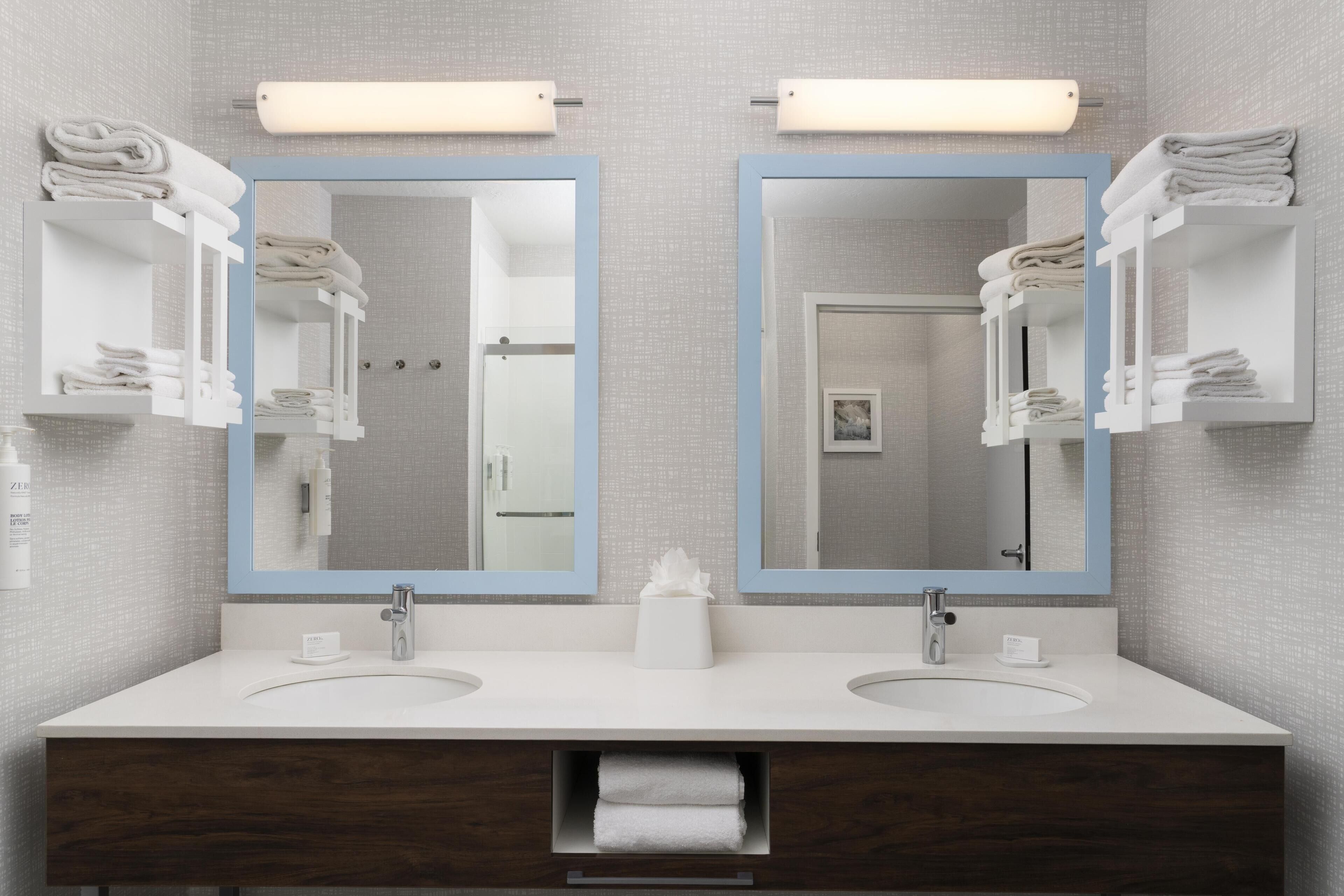 suite, 1 king bed, non smoking, refrigerator & microwave | bathroom | eco-friendly toiletries, hair dryer, towels, soap